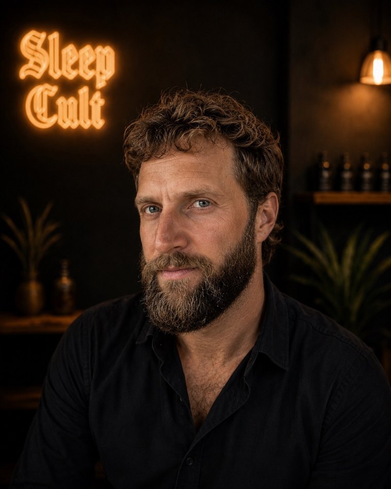 Nathan, founder of Sleep Cult, in the Toronto showroom