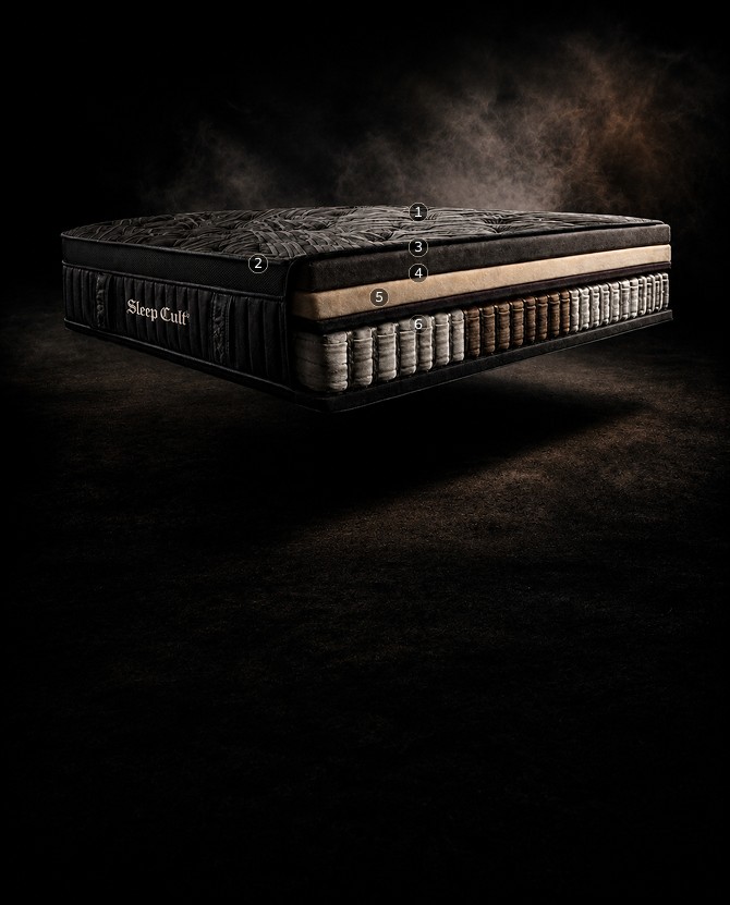 Sleep Cult mattress cut open, showing each numbered layer